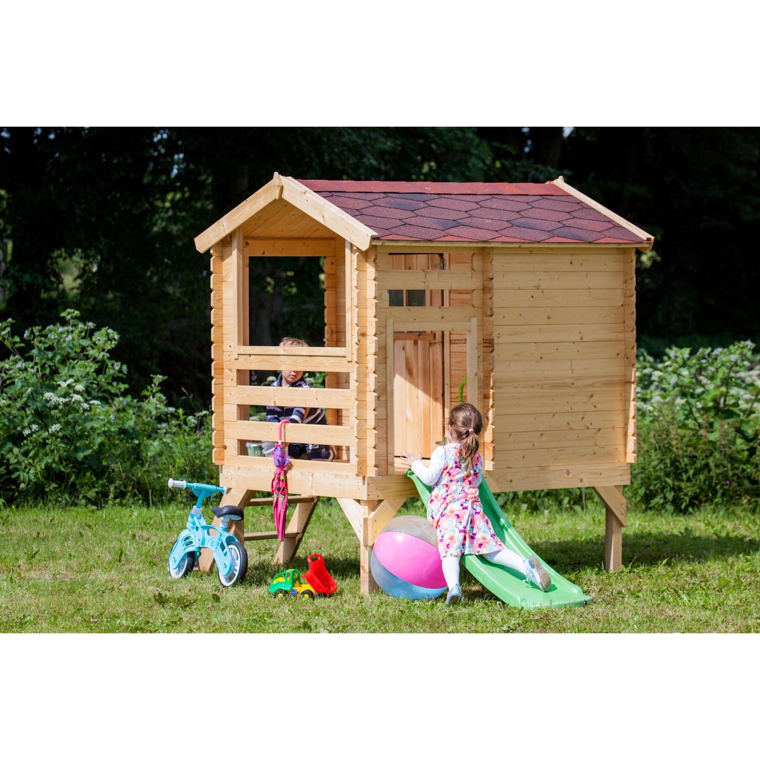 Timbela Kinderspielhaus Holz M501C 1,1 m² auf Stelzen mit Leiter und