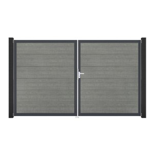 GroJa Steckzaun Tor BasicLine, 2-flügelig, Grey Ash Cut. Sichtschutzzaun Tor für den Garten.