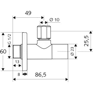 Technische Zeichnung: Schell Eckregulierventil STILE 12,5 mm (1/2) Chrom, Maße und Details.