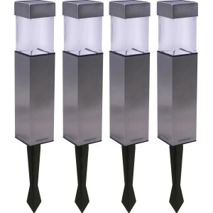 4er-Set Duracell Solarspieße aus Edelstahl für Garten & Weg, neutralweißes Licht.