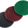 LUX Schleifvlies-Set für Exzenterschleifer, 3 Vliese in Grün, Rot, Grau, Ø 115 mm.