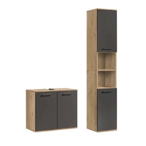 mokebo Badmöbel Set „Der Steuermann“ in Eiche und Schwarz, 2-teilig.