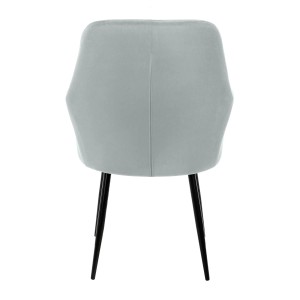 6er Set graue Esszimmerstühle mit Armlehnen und Samtbezug, Rückansicht.