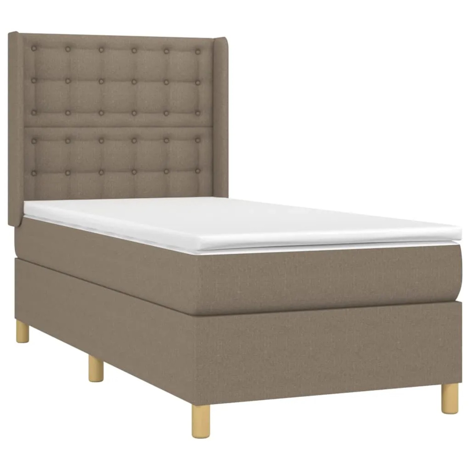 Boxspringbett Taupe 90x200 cm mit Stoffbezug, inklusive Matratze und Topper.