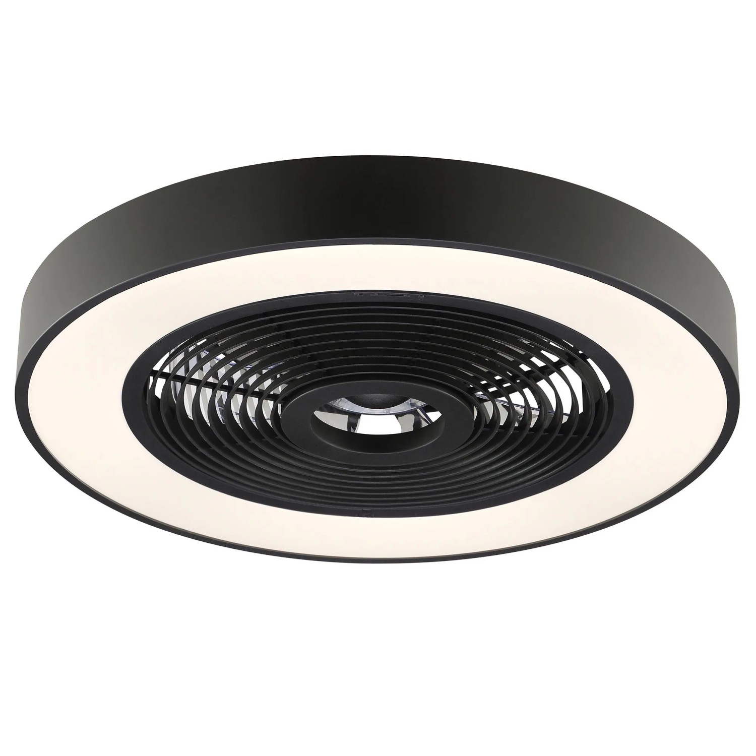 Schwarze LED-Deckenleuchte Catania mit Ventilator, Ø 48,6 cm. Moderne Deckenlampe mit integriertem Ventilator.