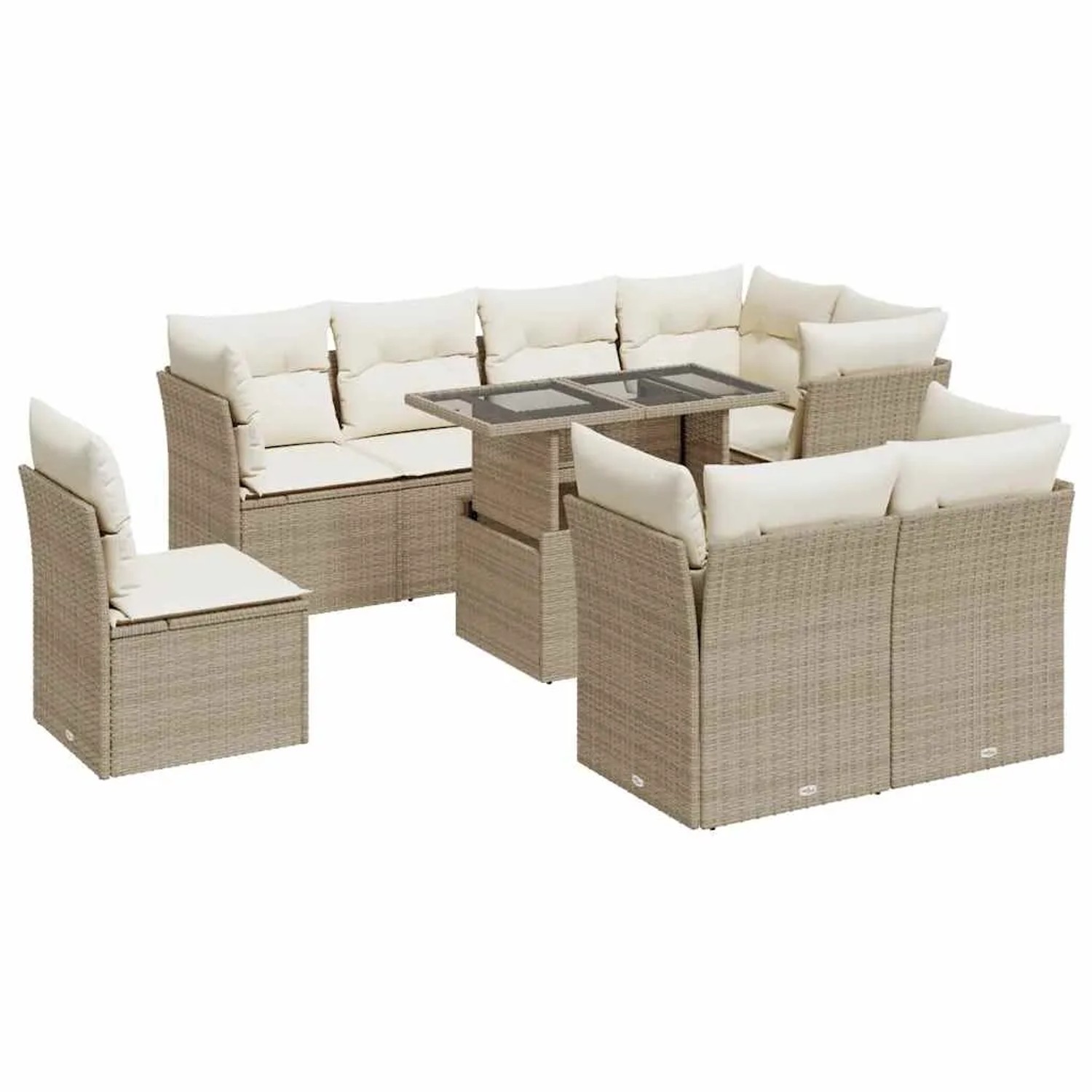 vidaXL 9-Tlg Garten-Sofagarnitur mit Kissen Beige Poly Rattan 3326179 günstig online kaufen