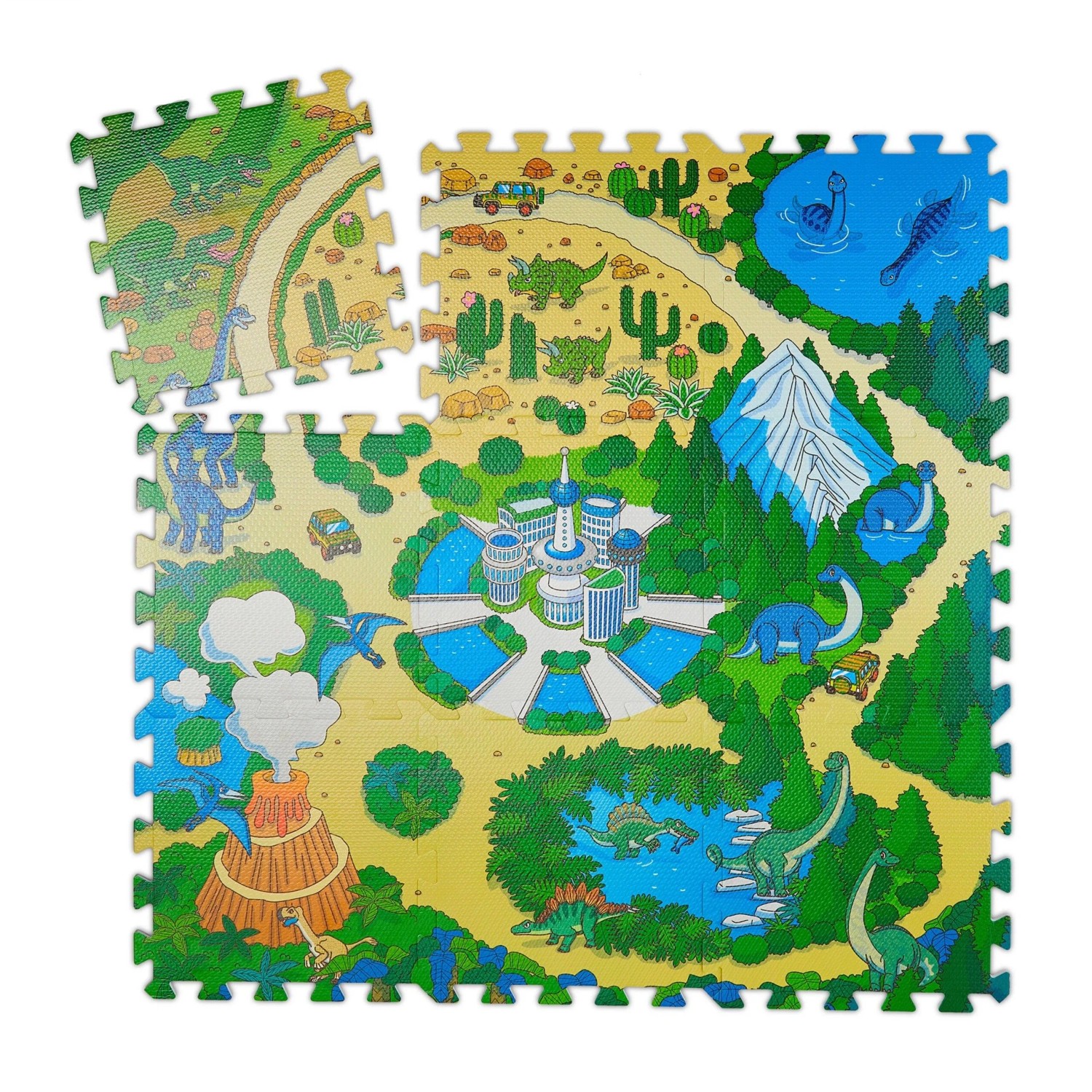 Relaxdays Puzzlematte Dinosaurier EVA Schaumstoff Bunt Wasserabweisend Stoßdämpfend 90 cm x 90 cm 530 g