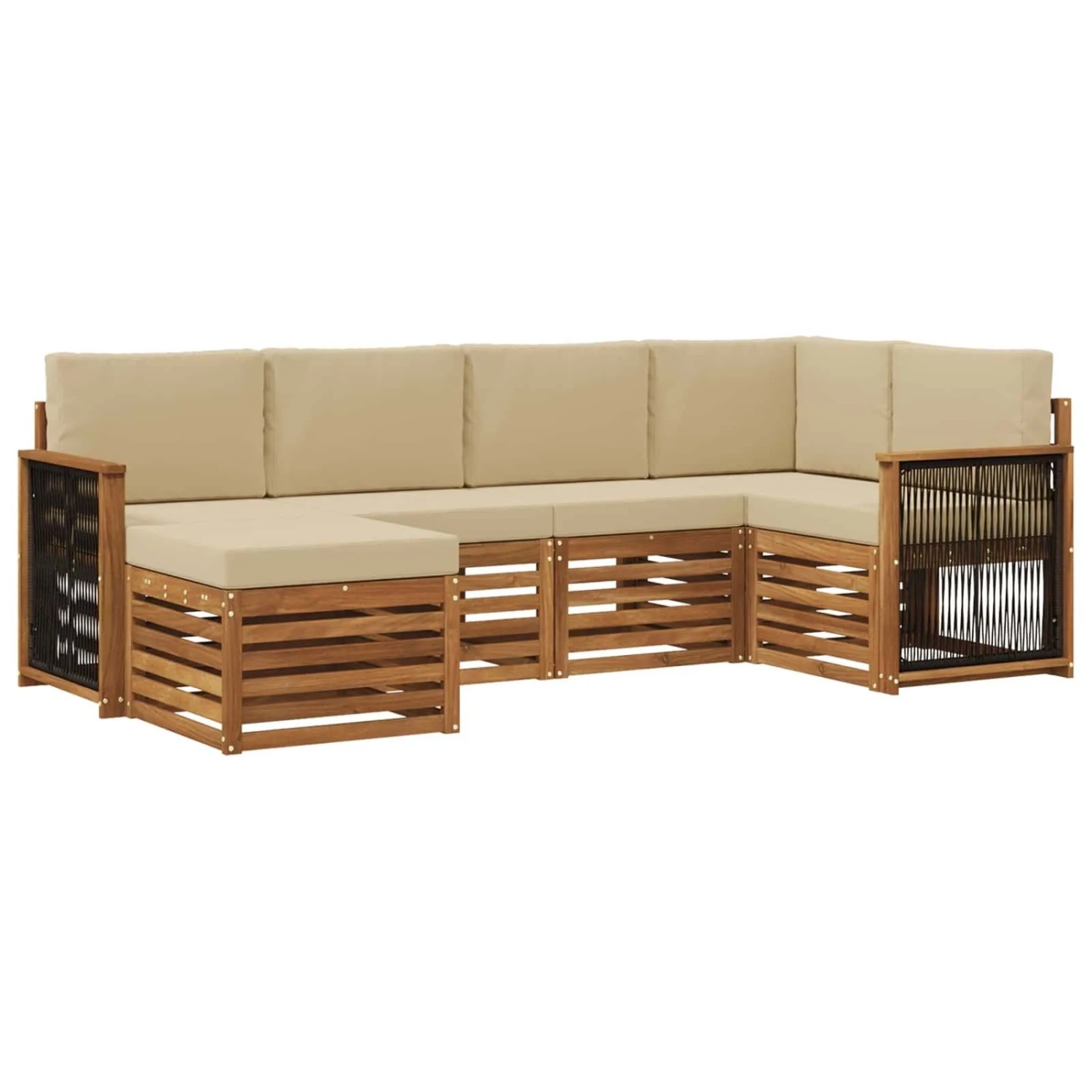 vidaXL Ecksofa Set 5 Stk Natur Massives Akazienholz und Polyester 3384564
