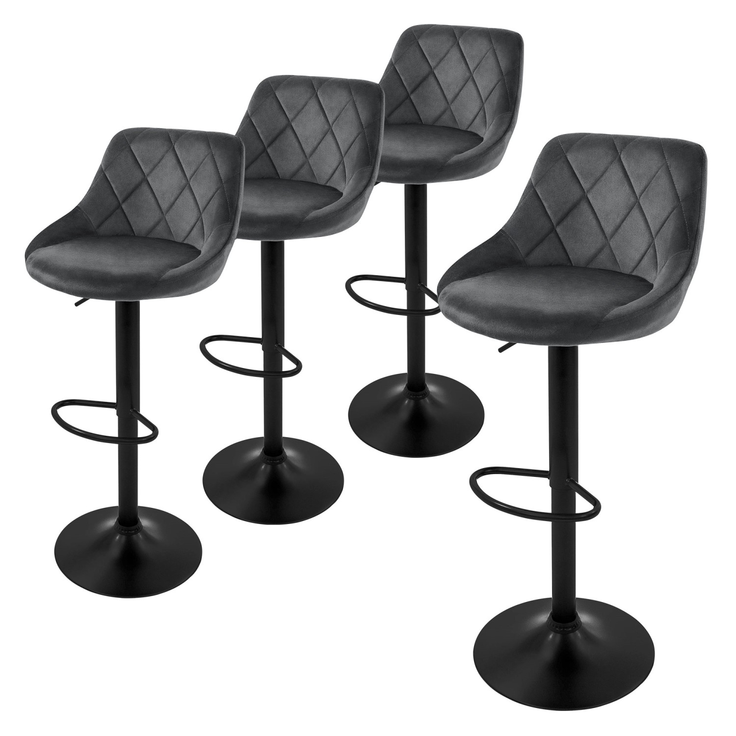 ML-Design Barhocker 4Er Set aus Samt Grau mit Rückenlehne Drehbar