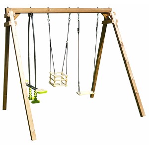 Soulet Holzschaukel Pierre mit Kindersitz, Schaukelbrett und Vis-a-Vis Schaukel für sicheren Spielspaß im Garten.
