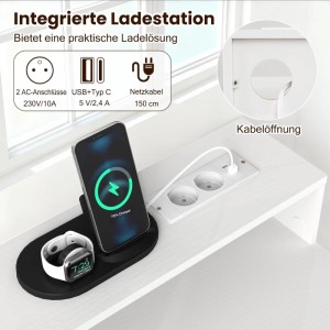 Costway Schreibtisch mit Steckdosen & Schublade & Abnehmbarem Regal Weiß