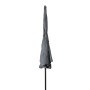 Zusammengefalteter, anthrazitfarbener Doppler Balkonschirm Waterproof 118x218 cm mit Knickfunktion.