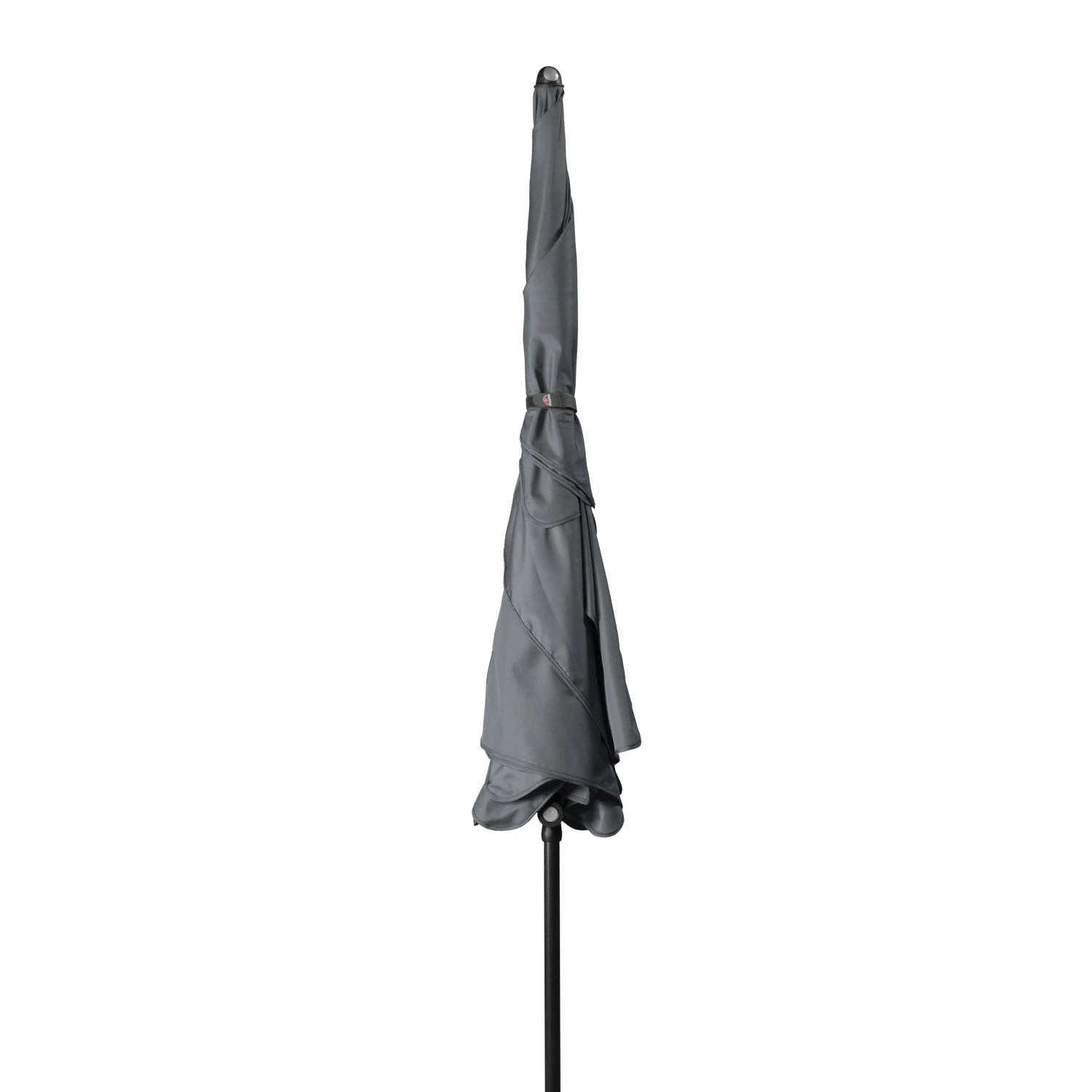Zusammengefalteter, anthrazitfarbener Doppler Balkonschirm Waterproof 118x218 cm mit Knickfunktion.