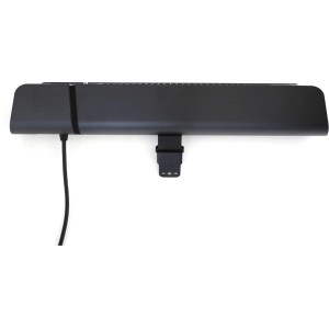 Schwarzer VASNER Teras X20 Infrarot-Heizstrahler mit Halterung und Kabel.