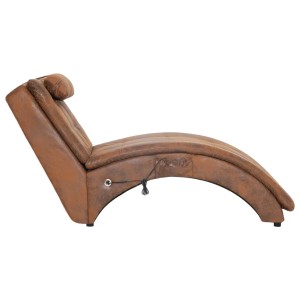 Braune Massage Chaiselongue mit Kissen in Wildleder-Optik.