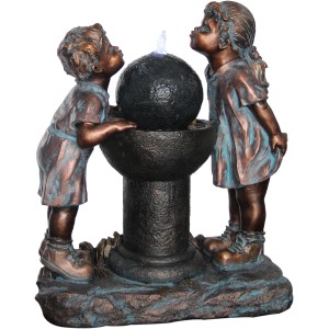 Silex Gartenbrunnen Leo und Luna im Bronzelook mit LED-Beleuchtung.