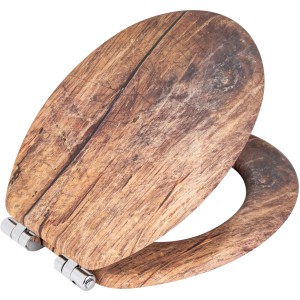 Wenko WC-Sitz Rustic in Braun mit Holzoptik und Absenkautomatik.