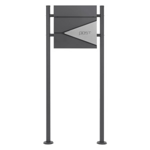 ML-Design Standbriefkasten in Anthrazit-Silber mit Zeitungsfach und anthrazitfarbenem Ständer.
