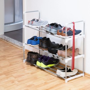 Relaxdays Schuhregal Metall Silber Stecksystem 70 cm x 90 cm x 31 cm 1,2 kg