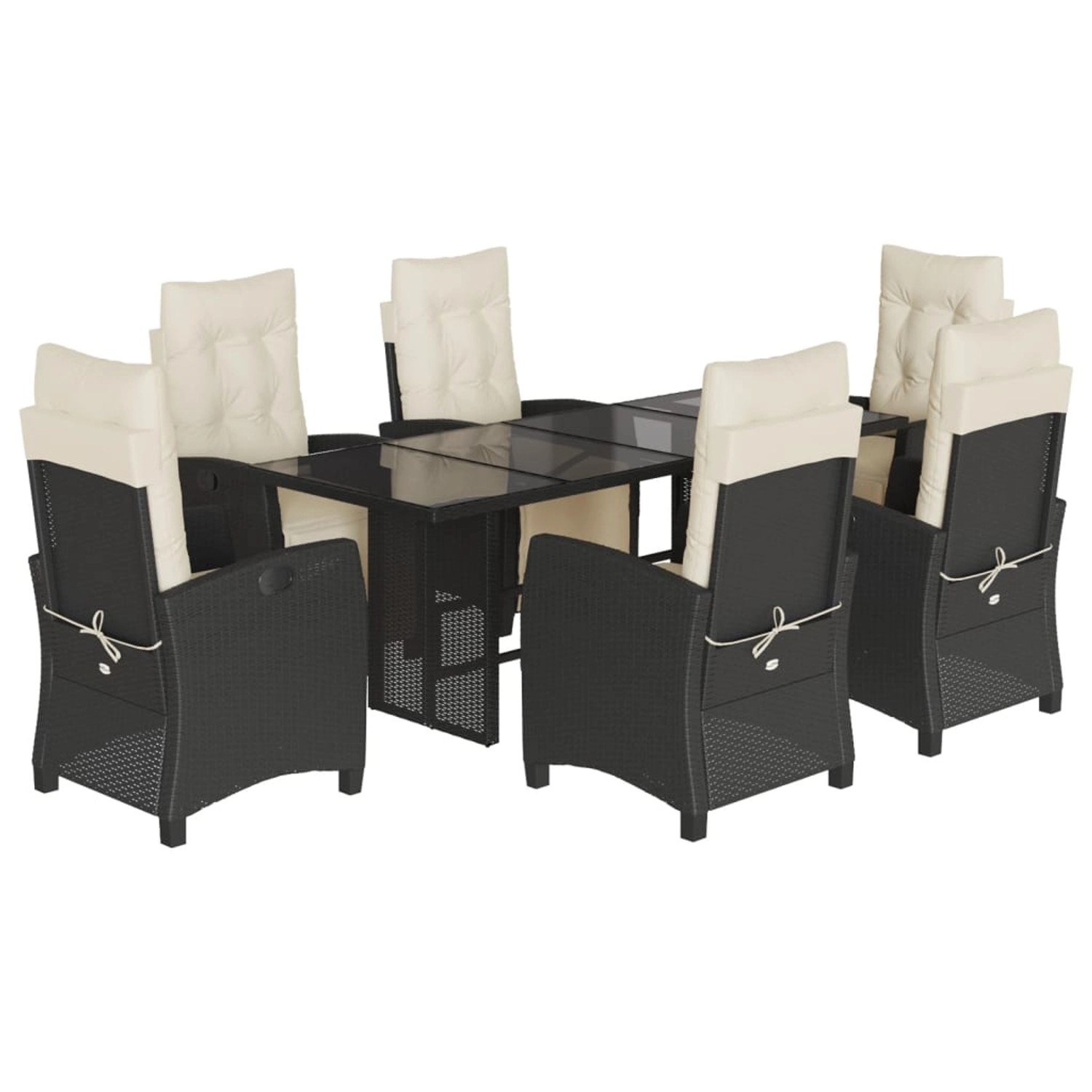 vidaXL 7-Tlg Garten-Essgruppe mit Kissen Schwarz Poly Rattan 3212918 günstig online kaufen