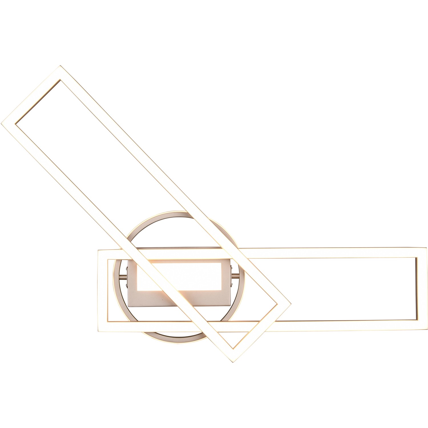 Moderne LED Deckenleuchte Twister in Nickel matt mit geometrischen Formen.