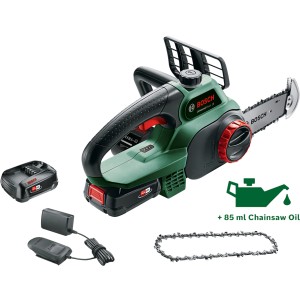 Bosch Akku-Kettensäge UniversalChain 18 mit 2 Akkus und Ersatzkette.
