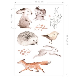 ESTAhome Wandtattoo Waldtiere braun (33x47,5cm): Hase, Fuchs, Igel, Vogel und Eichhörnchen für Kinderzimmer.