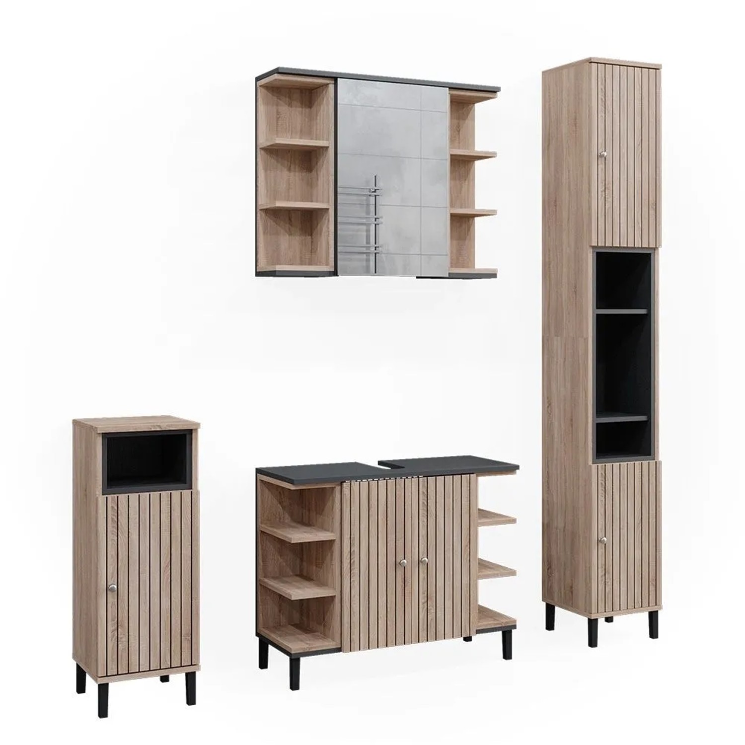 Vicco Badmöbel-Set Aquis Sonoma 80 x 64 4-teilig
