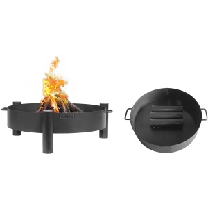 Wilk Feuerschale Haiti, Ø 60cm, zerlegt. Feuerstelle mit Untergestell und Detailansicht der Schale.