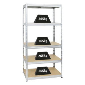 Verzinktes PROREGAL Schwerlastregal Tiger mit 5 Ebenen, Fachlast 265 kg, 180x90x60 cm.