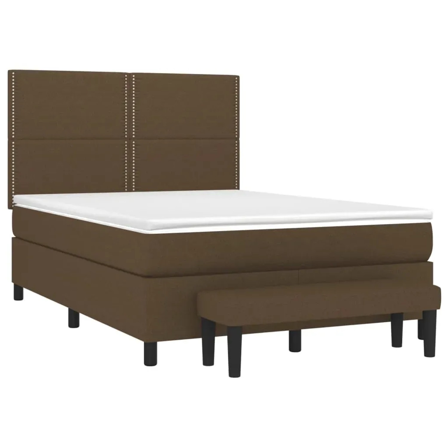 Dunkelbraunes vidaXL Boxspringbett 140x190 cm mit Matratze und Bank.