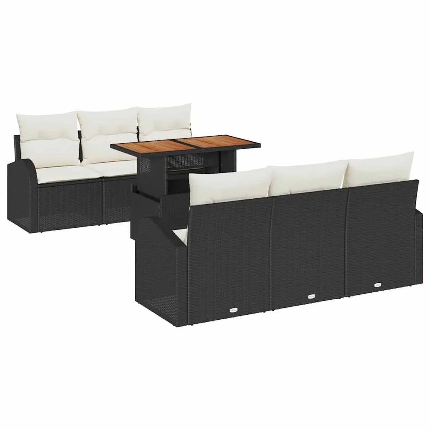 vidaXL Garten-Sofa-Set mit Kissen 7-Tlg Schwarz und Creme 3349529