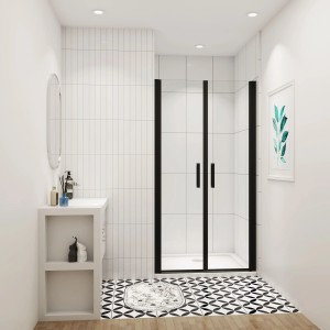 AICA Doppeltür 100x200cm Duschabtrennung Nischentür Schwingtür Pendeltür 8mm Nanoglas Duschtür Schwarz Duschkabine