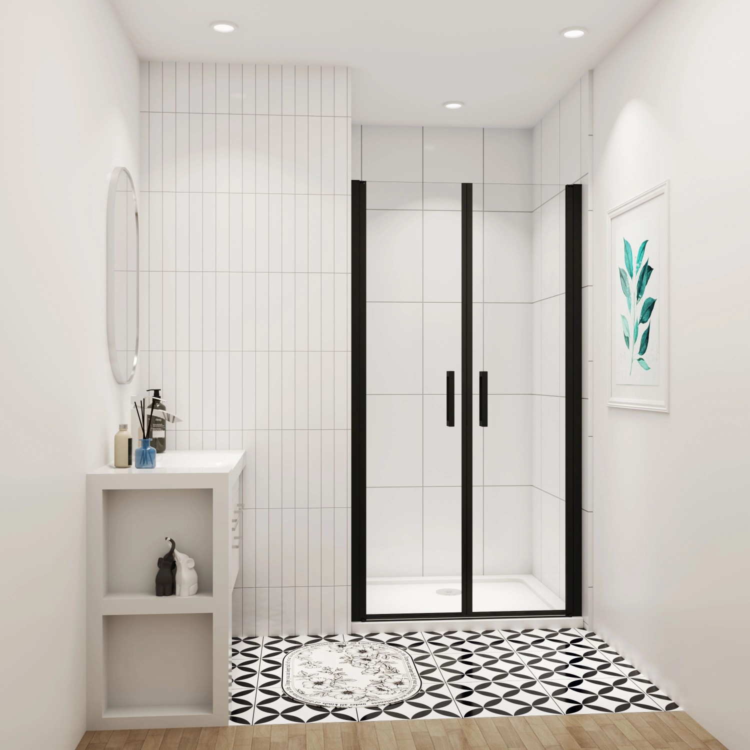 AICA Doppeltür 100x200cm Duschabtrennung Nischentür Schwingtür Pendeltür 8mm Nanoglas Duschtür Schwarz Duschkabine_2