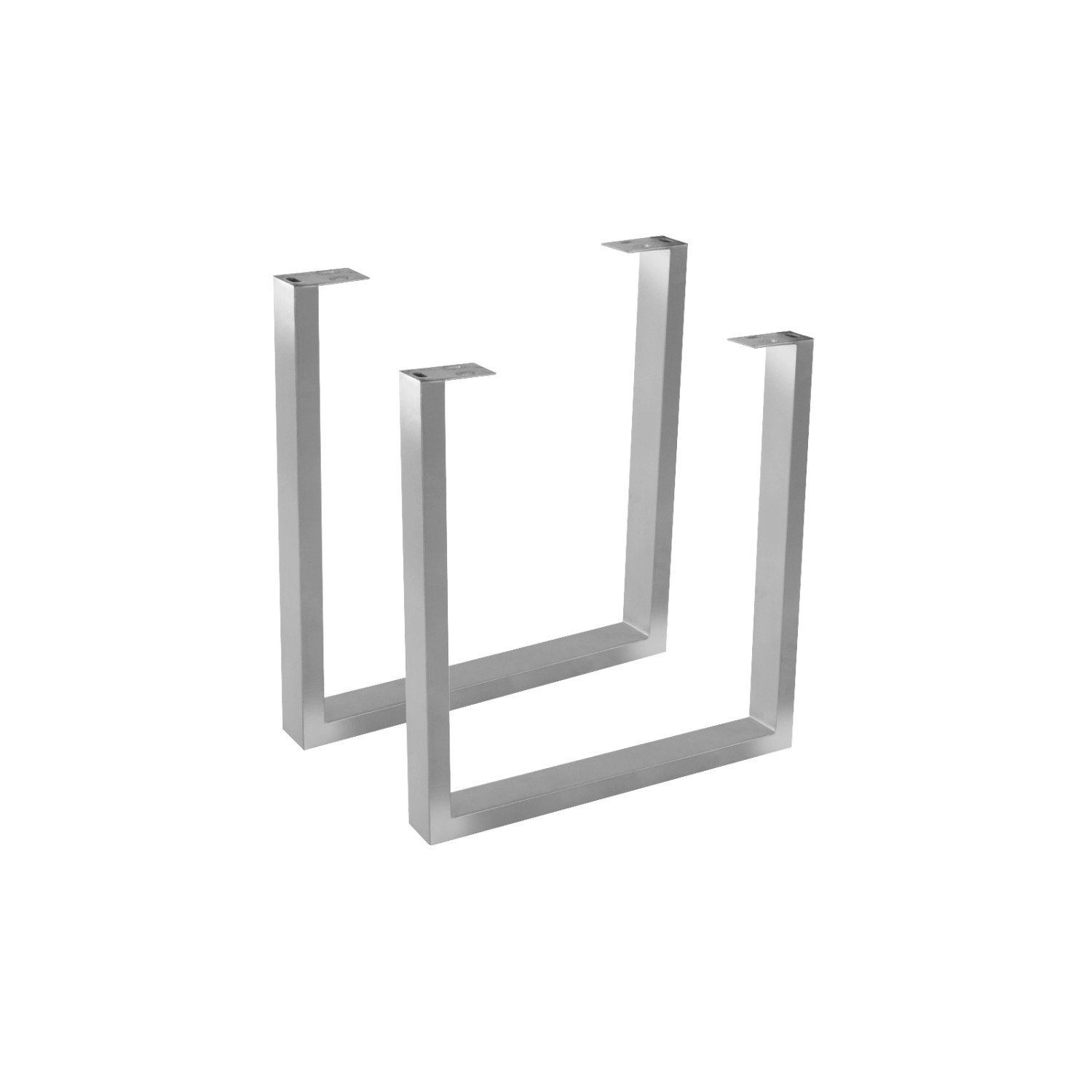 2er Set silberne U-Tischgestelle aus Roheisen, 70x10x74 cm, für Esstische und mehr.