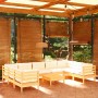 10-tlg. Garten Lounge Set aus Kiefernholz mit creme Kissen. Modulares System für Terrasse und Garten.