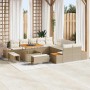 Beiges 13-teiliges vidaXL Garten-Sofa-Set aus Polyrattan mit Tisch und Kissen.