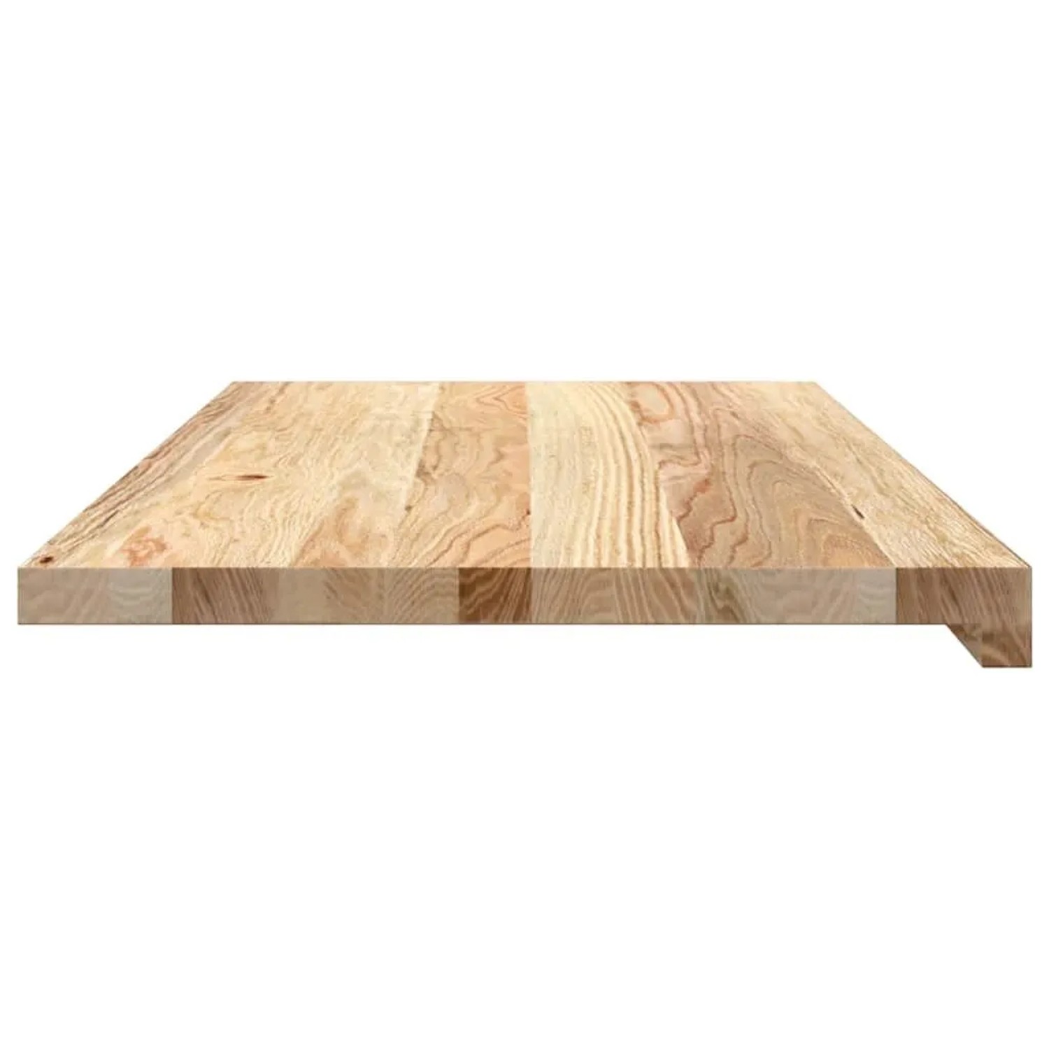 Unbehandelte Massivholz Fensterbank aus Eiche, fein geschliffen, mit natürlicher Holzmaserung und Kante.