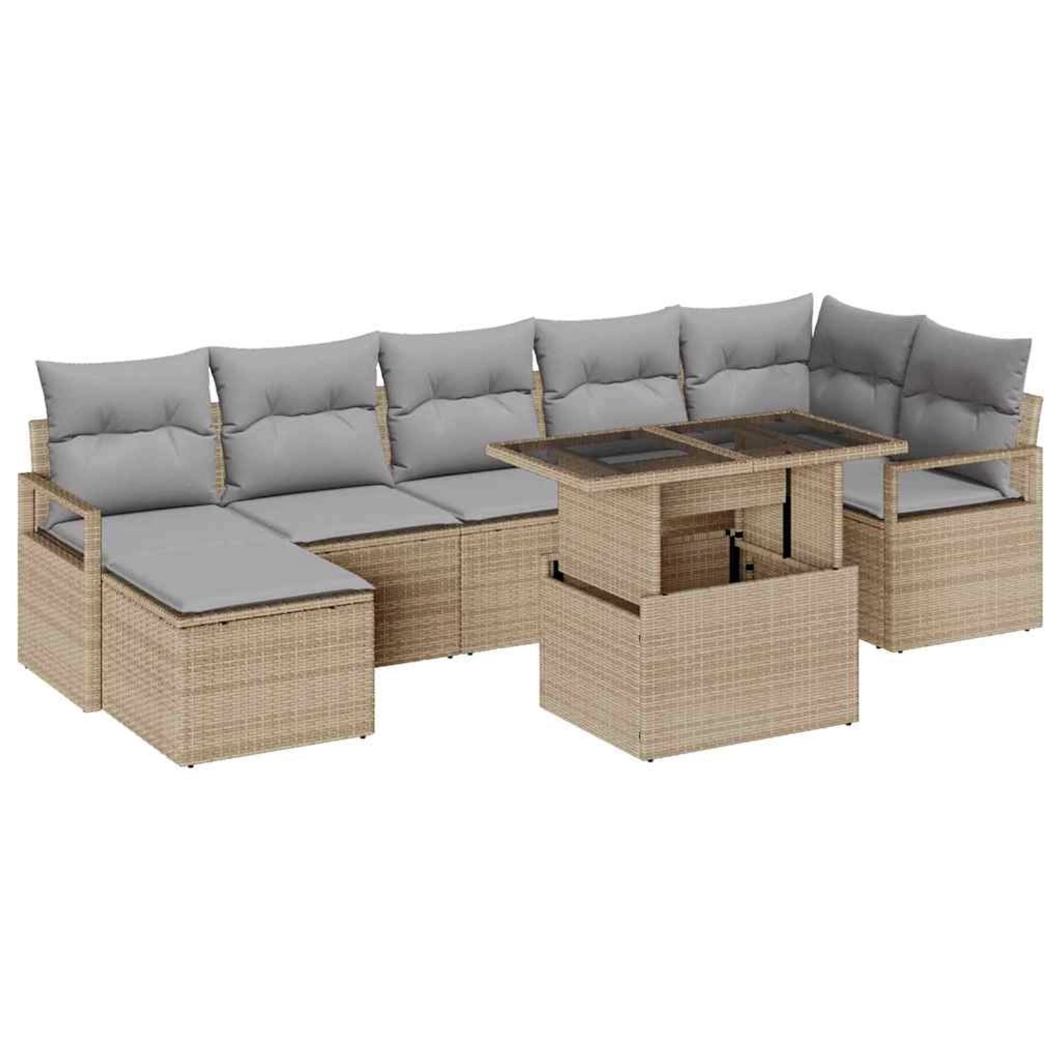 vidaXL Garten-Sofa-Set mit Speicher 8-Tlg Beige Poly Rattan 3357603 günstig online kaufen