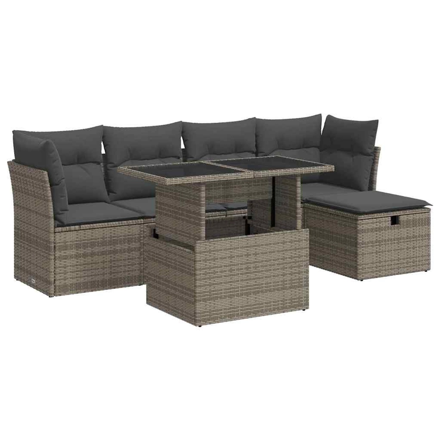 vidaXL 6-Tlg Garten-Sofagarnitur mit Kissen Grau Poly Rattan 3327770