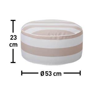 Aufblasbarer Campinghocker Elfros in Taupe-Weiß mit Streifenmuster, ideal für Camping und Garten.