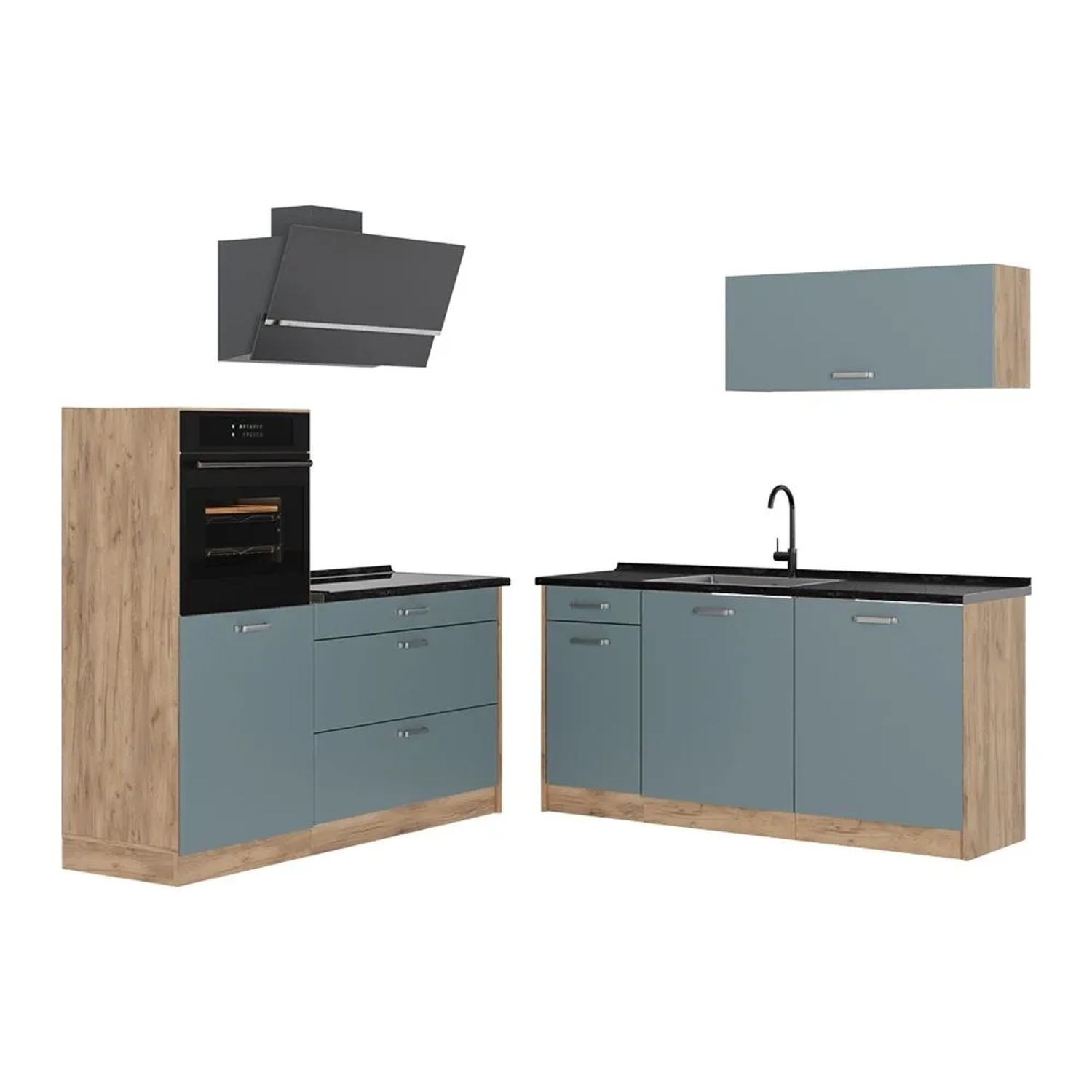 Vicco Küchenzeile R-Line Blau-Grau/Goldkraft Eiche 160 x 143 Arbeitsplatte Anthrazit Art Nr 66917