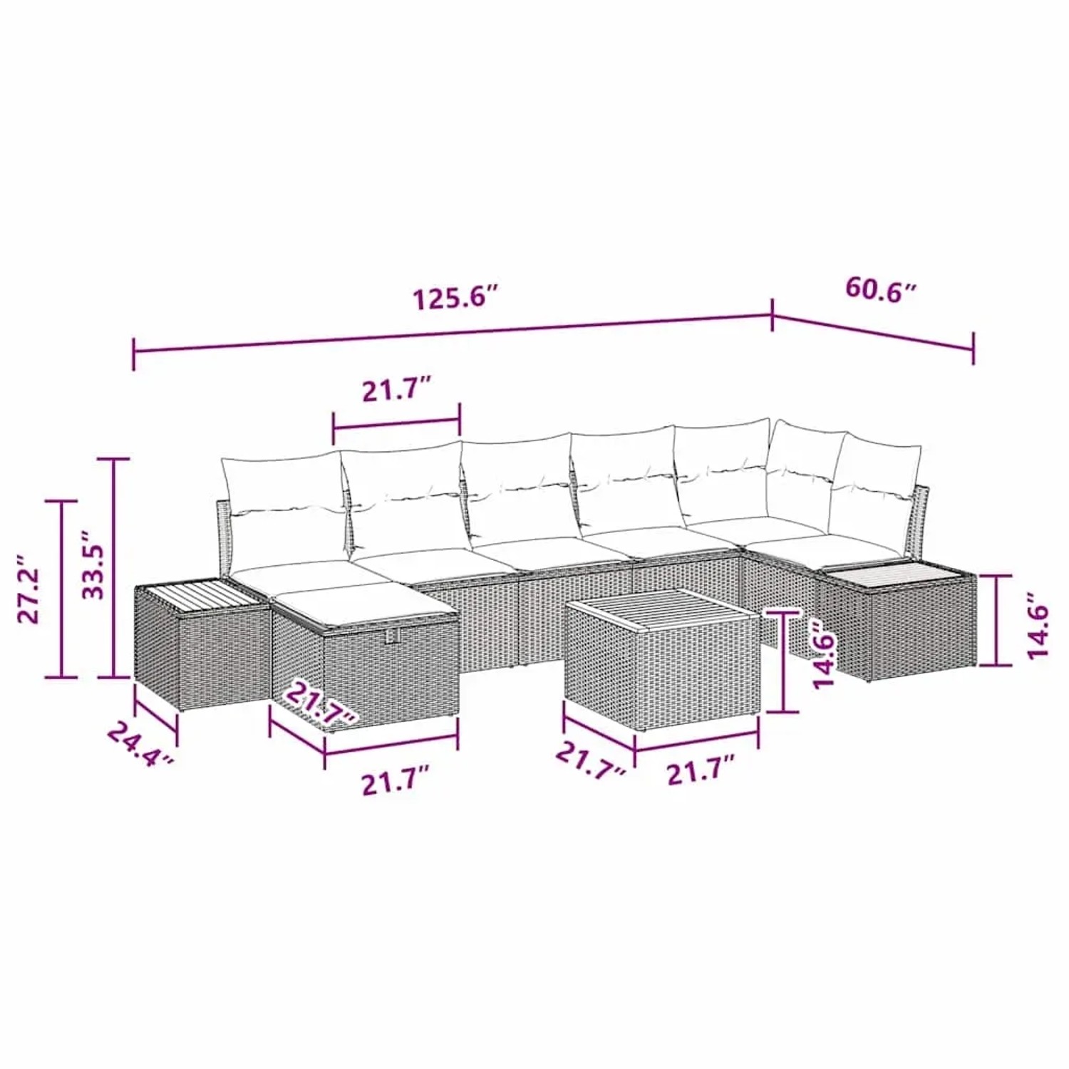 vidaXL Gartenmöbel-Set, 8-teilig, schwarz, Poly Rattan, mit Maßen. Ideal für Terrasse und Garten.