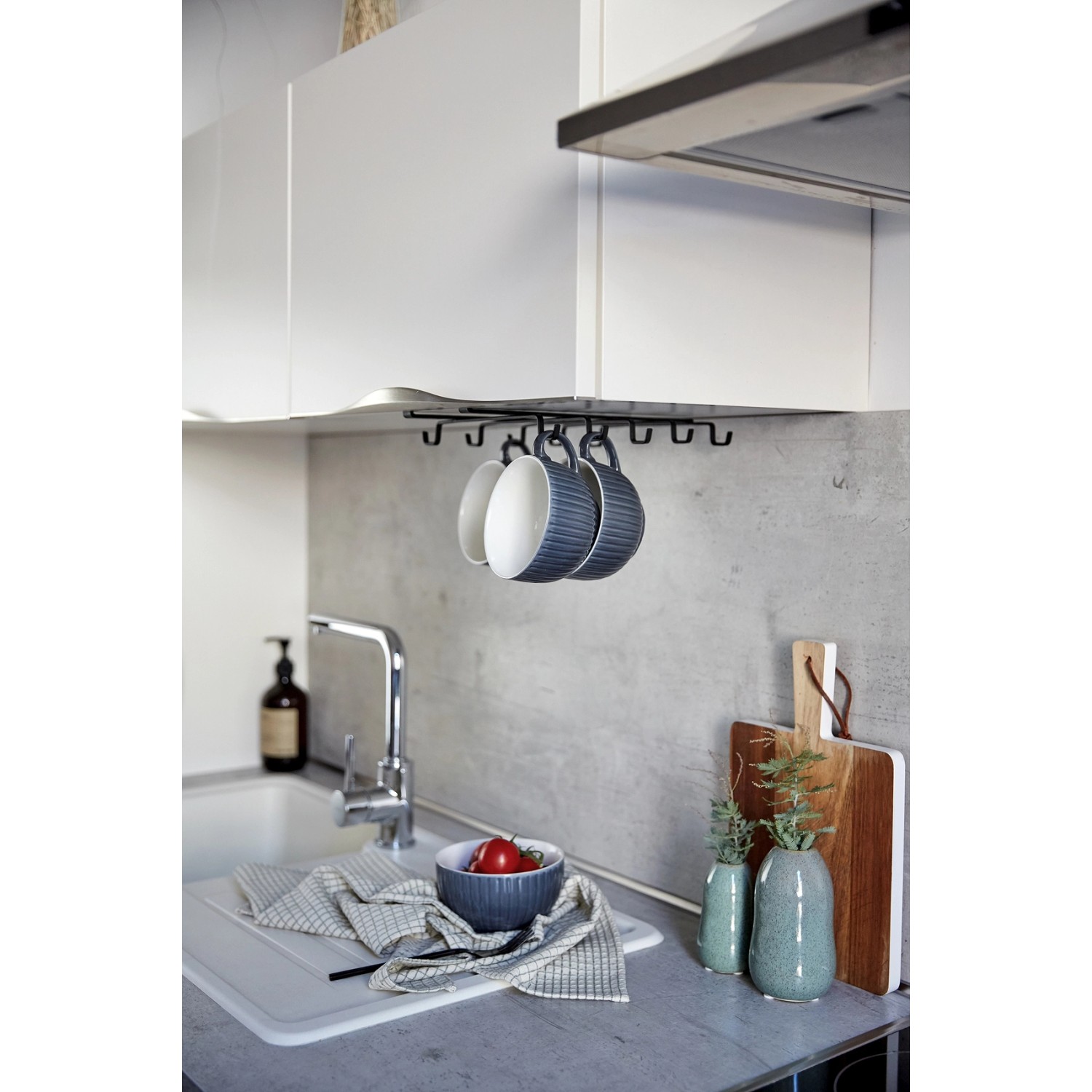 2-tlg. Tassenhalter Aus Eisen - Schrankeinsatz Mit 6 Haken Pro Stück, Weiß