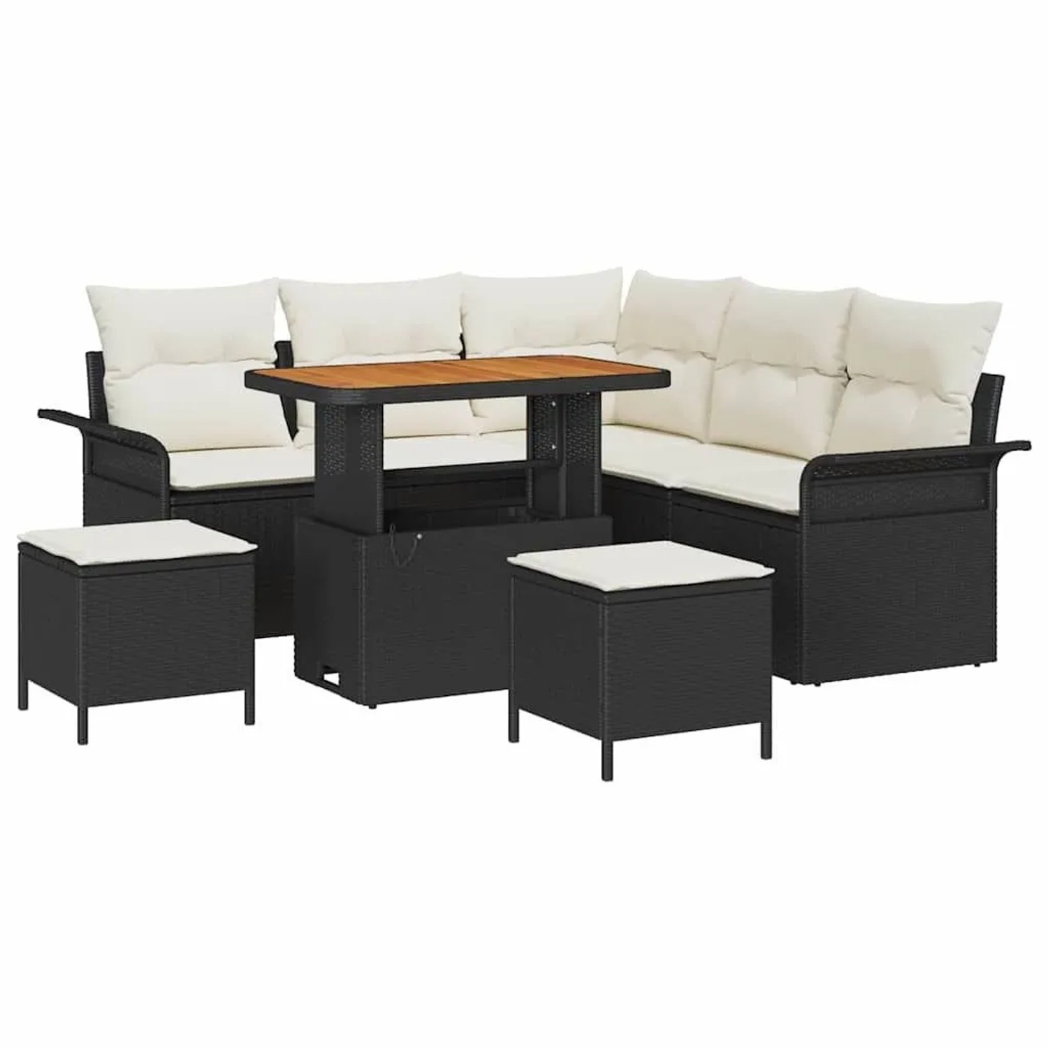 vidaXL Garten-Sofa-Set mit Kissen mit Speicher 8-Tlg Schwarz und Creme 3364085