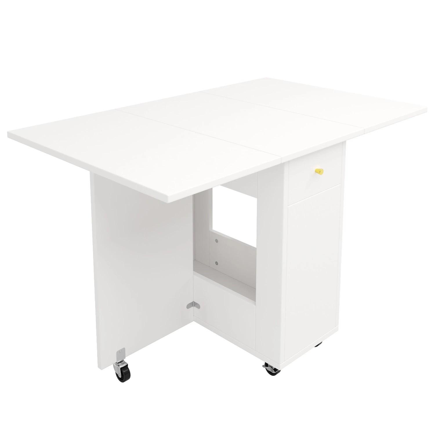 okwish Esstisch Klappbar mit Offenem Stauraum/2 Schubladen/Bremsbaren Rollen 120x 75 cm Weiß
