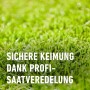 Nahaufnahme von Rasen mit Text "Sichere Keimung dank Profi-Saatveredelung" für Compo Saat Rasen-Nachsaat.