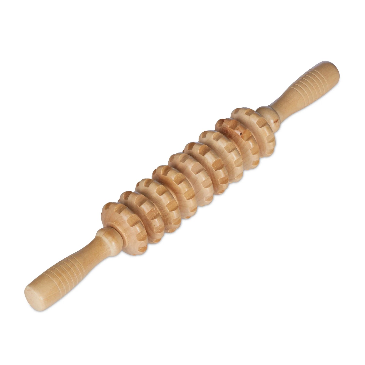Relaxdays Massagerolle Holz Natur mit 2 Griffen 38 cm x 5 cm x 5 cm