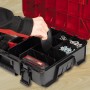 Einhell Kunststofffächer-Set für Werkzeugkoffer, schwarz, mit Fächern für Schrauben und Werkzeug.