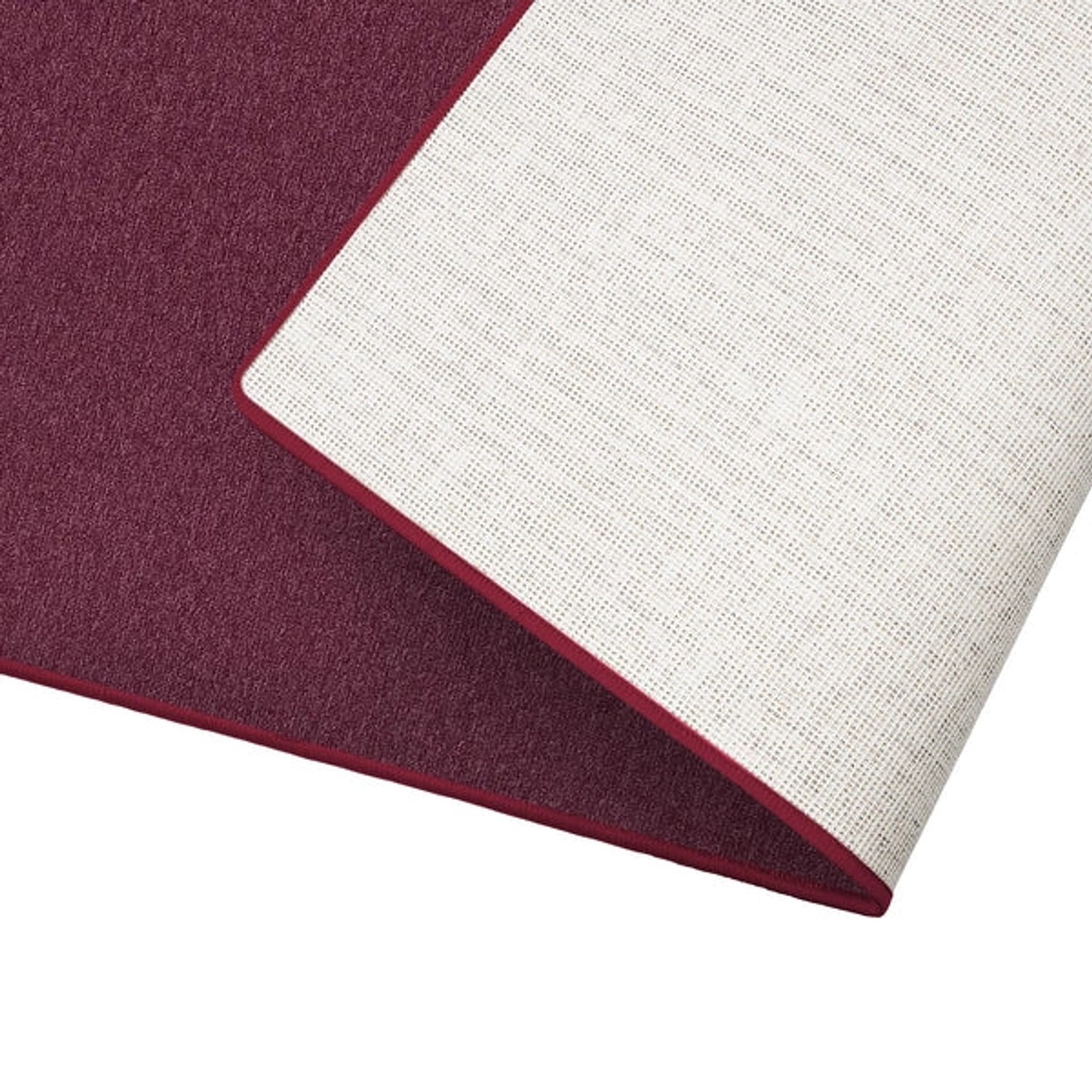 Weinroter Teppichläufer London mit Schlingenflor, gekettelt. Strapazierfähiger Kurzflorteppich für Flur und Wohnbereich.